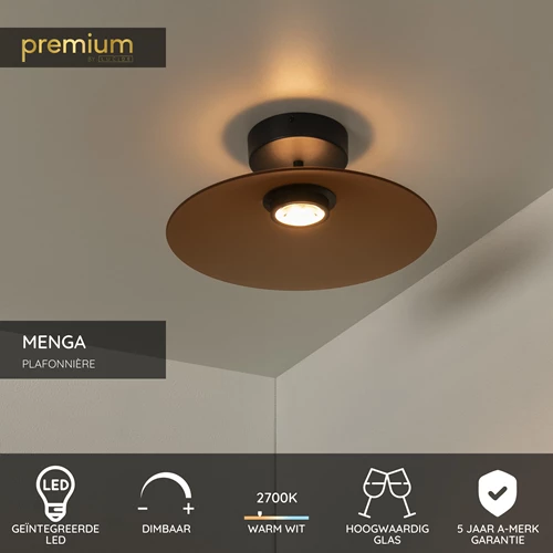 Lucide MENGA - Plafonnière - Ø 40 cm - LED Dimb. - 1x11W 2700K - Amber | Premium - USP